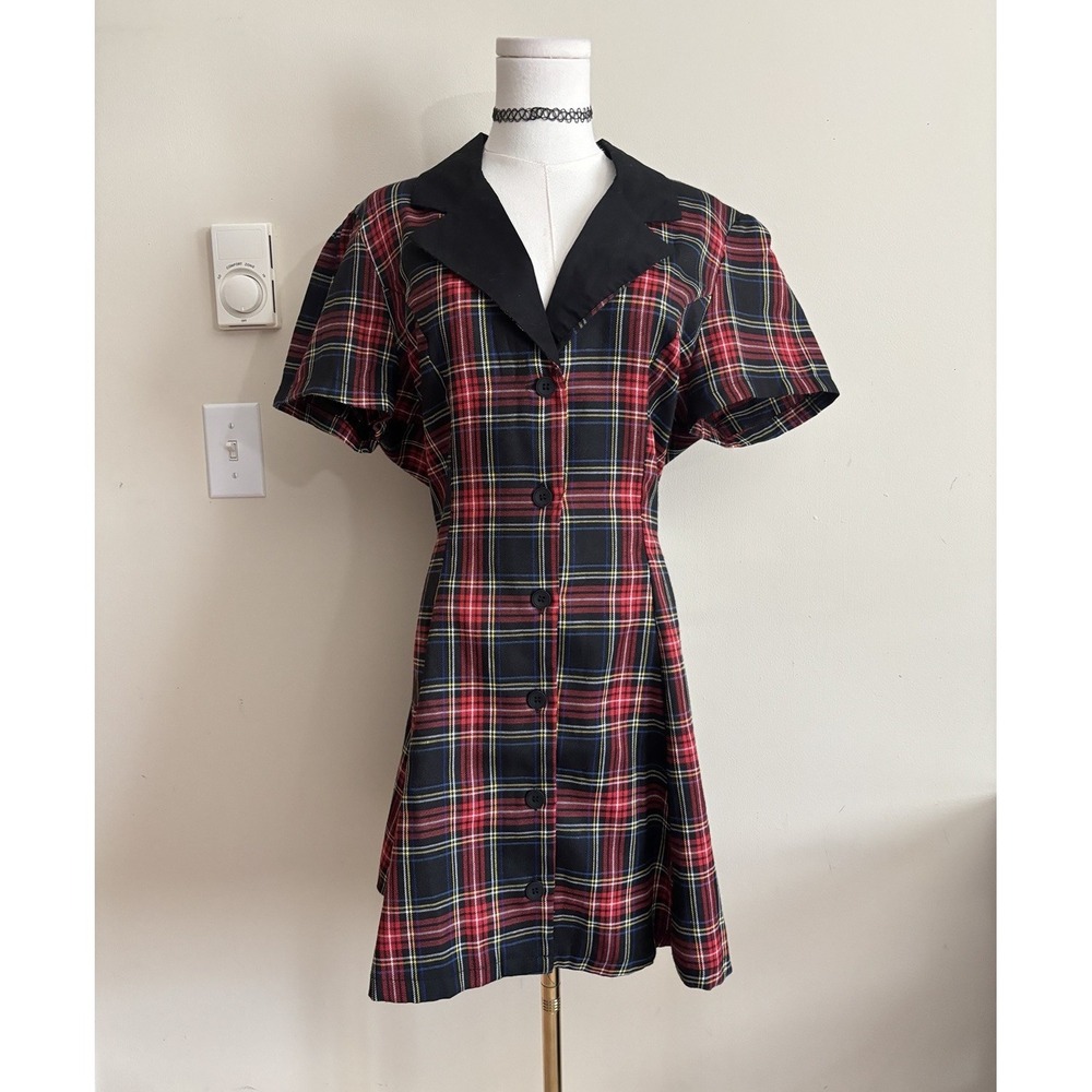 Current Mood Dolls Kill Plaid Mini Dress Plus Size XXL Red Black Punk Goth Emo